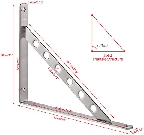 YUMORE 16 Inch Shelf Bracket, Heavy Duty L Bracket, 2 Pack
