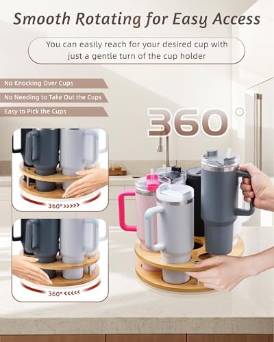 Rotating Wood Tumbler Organizer, 30 oz 40 oz Spinning Turnable Tumblers Holder, 360° Rotatable 7 Large Cups Bottle Tumbl