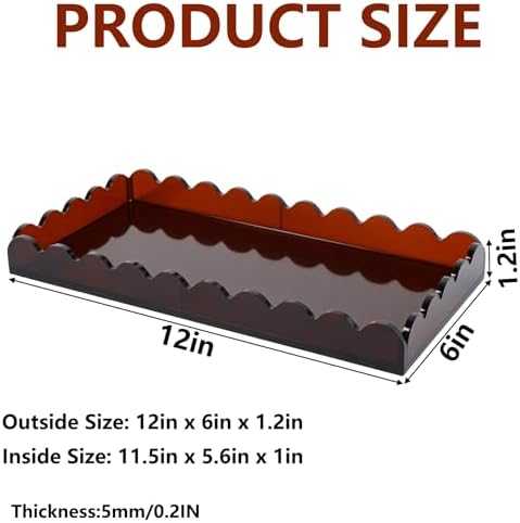 Amber Scalloped Acrylic Tray 5mm Thicken for Vanity Makeup,Perfume, Soap Dispenser, Napkin,12x6''Decorative Serving Tray