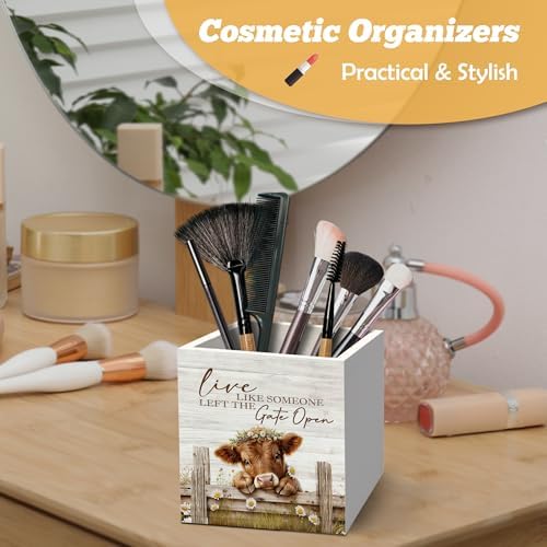 Farmhouse Highland Cow Pen Holder Organizer for Desk Accessories