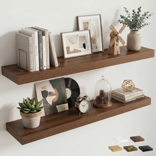 8 inch Deep Floating Shelves for Wall, 40" Wide, Walnut Finish, 2-Pack
