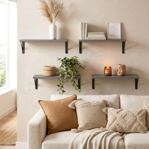 Fixwal Wall Floating Shelves for Home Decor (Grey, Set of 4, 16.5 Inch)