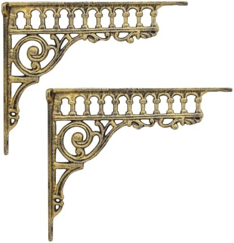 2PCS Cast Iron European Style Wall Shelf Brackets, 10.6in(L) (Gold)