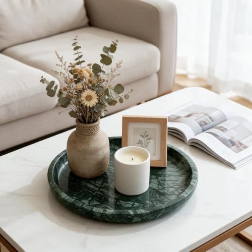 Marble Round Vanity Tray, Natural Polished Serving Tray