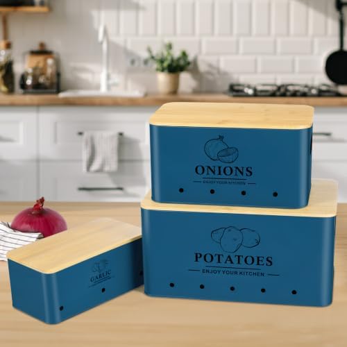 Kitchen Vegetable Storage Set of 3, Metal Onion Garlic Potato Storage Set, Kitchen Canisters Vegetable Keeper Containers