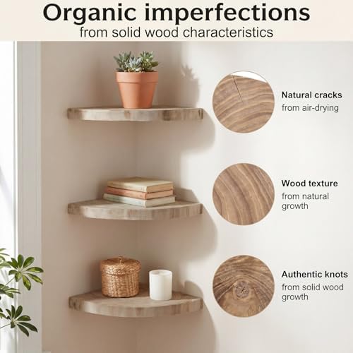 3 Pcs Corner Floating Shelves for Wall Solid Wood 7 Inch (Wooden)