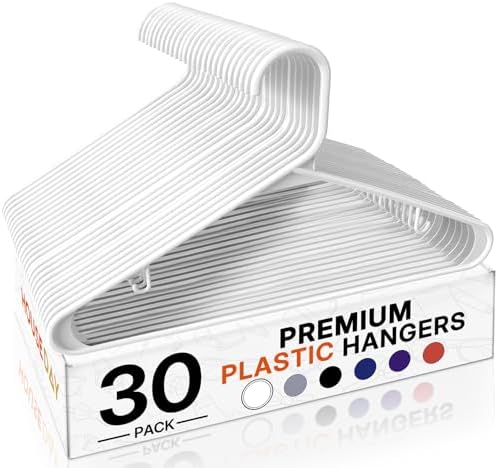 HOUSE DAY White Plastic Hangers 30 Pack, Slim Space-Saving Clothes Hangers