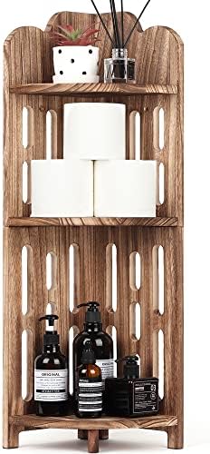 Meangood Bathroom Corner Shelf Stand, 3 Tier Solid Wood Display Shelf for Narrow Space, Shower Corner Shelf, Plant Stand