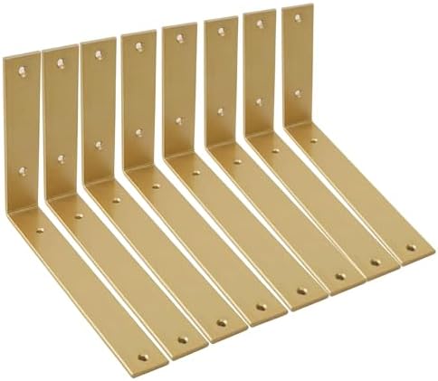 Shelf Brackets 10 Inch Wall L Brackets 8PCS Heavy Duty for Shelves Metal Gold Rustic Industrial Brackets for DIY Opening
