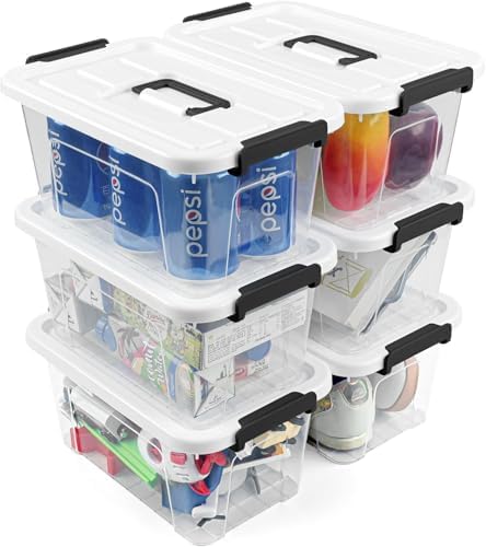 NUMIFUN Plastic Storage Bins With Lids 6 Pack Storage Organizer Bins, 7 Quart Stackable Storage Bins with Lids and Black
