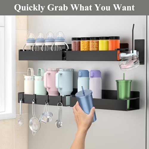 HuggieGems Magnetic Water Bottle Holder for Fridge Black, 4 Pack