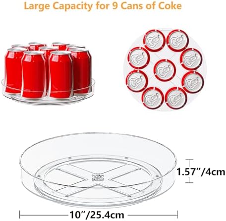 2 Pack 10 Inch Lazy Susan Turntable Organizer, Clear Rotating Spice Rack for Cabinet, Pantry, Kitchen Countertop and Fri