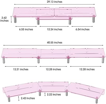 Pink Acrylic Dual Monitor Stand Riser，Adjustable Length Angle for 2Monitors