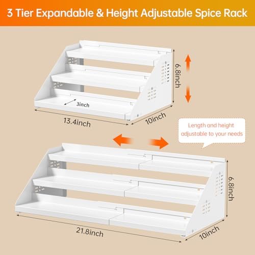RCHYFEED 3 Tier Expandable Spice Rack Organizer, Height Adjustable,Metal