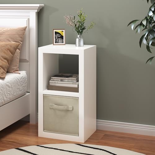 Bookshelf with Storage Bin, 2-Cube Storage Organizer, Modern Wood Open Bookcase, Multifunctional Display Shelf for Livin