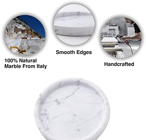 Italian 100% Marble Round Vanity Tray 5.5'', Decorative & Fruit Serving Trays for Bathroom, Kitchen, Nightstand, Jewelry
