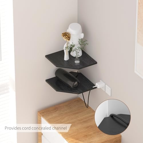 JJL Corner Shelves, 12 Inch Corner Shelf Wall Mounted with Wire Hole, 4 Tier 13.3 Inch Deep Wooden Corner Hanging Shelvi