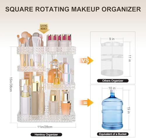 Rotating Makeup Organizer with Makeup Brush Holder,Large Capacity Perfume Organizer for Vanity Countertop,Acrylic Skinca