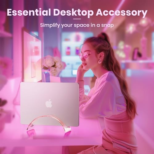 Acrylic Vertical Laptop Stand for Desk,Acrylic Invisible Desktop Notebook Dock,Vertical Laptop Holder Space-Saving Organ