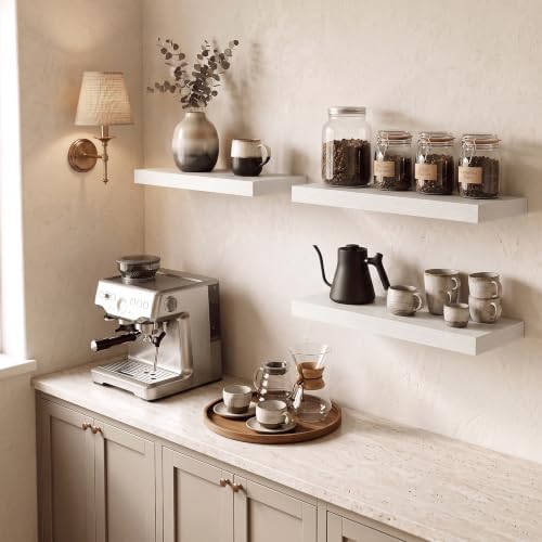 White Floating Shelves for Wall, 20"L Bathroom Shelf, 8" Deep Wall Shelf