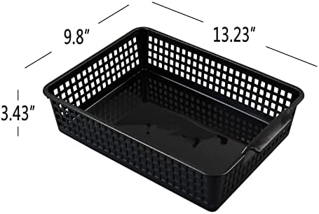 6 Pack Plastic Flat Storage Basket (3 Black + 3 Gray)