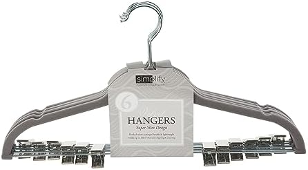 Simplify 24 Pack Velvet Hangers with Clips | Skirt and Pants | Slim Space Saving | Closet Organization | Non-Slip | Prevent Creases | Swivel Neck | Durable | Grey