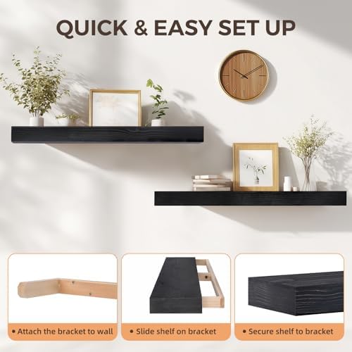Floating Shelves, 36 Inch Wall Mounted Shelves, Set of 2, Black