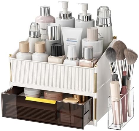 INVSSENE Stackable Makeup Organizer Countertop, Storage Perfume Skincare Cosmetic Lipstick Face Mask Makeup Brush Palett