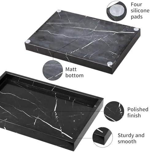 Marble Bathroom Vanity Tray, Black Marquina, 12"x 8" x1.2"