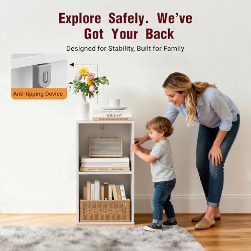 Book Shelf, Wooden Cube Storage Organizer with 11" Open Cubes, Stackable Modular Bookcase for Room Divider Storage, 2 Ti