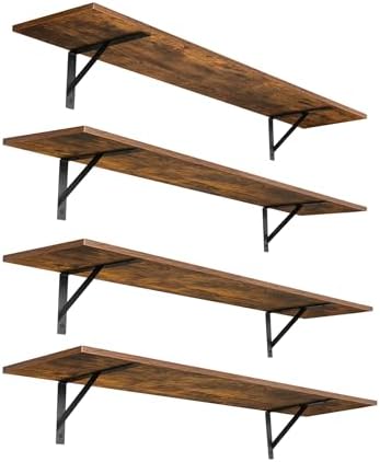 DINZI LVJ Long Wall Shelves, 55.1Inch Wooden Wall Mounted Shelves, Set of 4