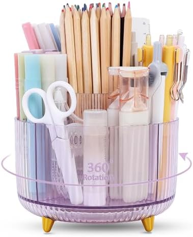 SKYDUE Rotating Pencil Pen Holder, Pen Organizer with 5 Slots - Aesthetic Desk Organizer and Accessories for School, Home, Office Supplies