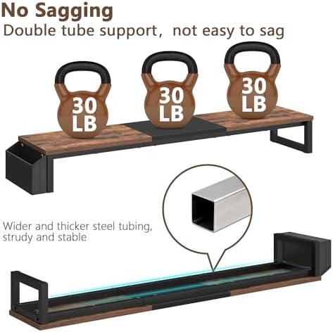 LAND·VOI Dual Monitor Stand Riser,41.5'' Long Monitor Stand for 2 Monitors, Wood Computer Riser with Pocket, Desktop Ora