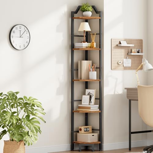 HOOBRO Narrow Corner Shelf Stand, 5-Tier Corner Shelf, 63” Tall Multipurpose Corner Bookshelf, Standing Display Shelf Pl