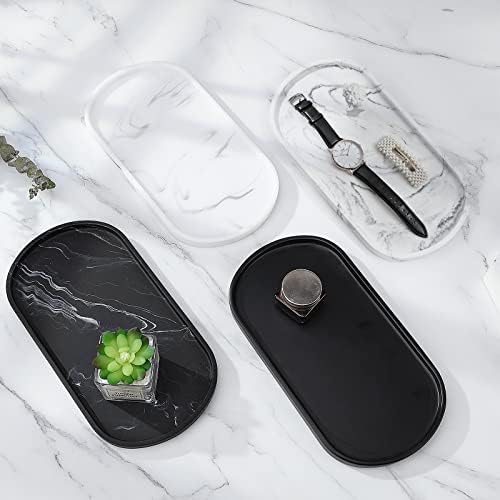 Luxspire 11.4" Oval Bathroom Tray for Countertop Organizer, Marble White