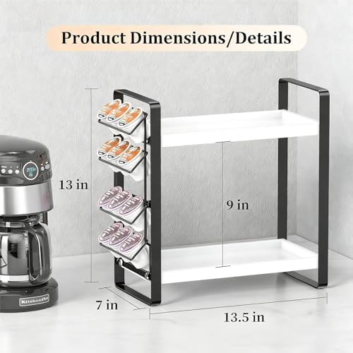 LEMIKKLE Coffee Station Organizer for Counter, Coffee Pods Holder Storage, Wooden Kitchen Counter Shelf, (WHITE)