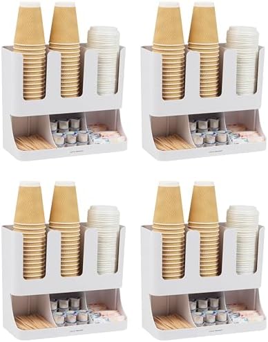 Mind Reader Cup and Condiment Station, 13 Inch Countertop Coffee Bar Organizer with 6 Compartments, Storage Caddy for Cu