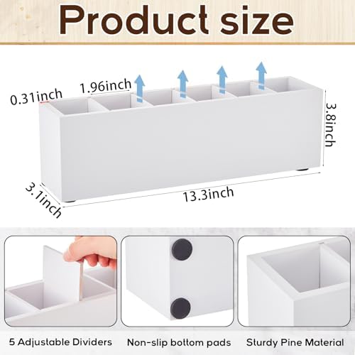 Jetec Wooden Pencil Pen Holder for Desk, White, 6 Compartments