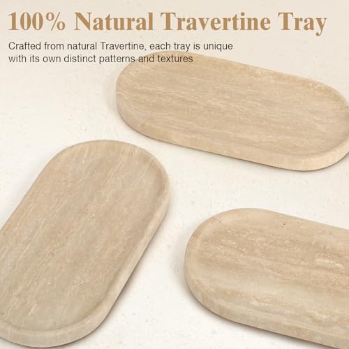 Natural Travertine Vanity Tray - Decorative Stone Marble Tray for Bathroom Countertop, Elegant Organizer for Home Decor,