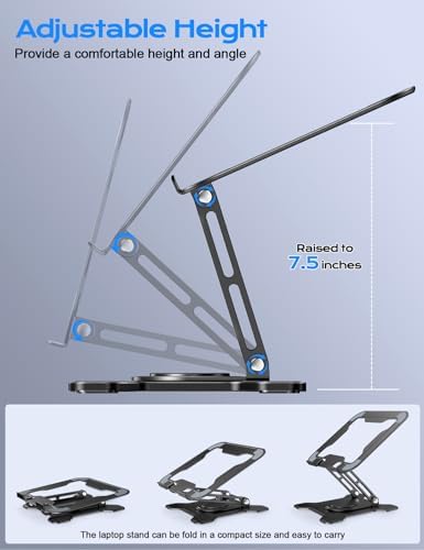 JCZT 360° Rotating Laptop Stand for Desk, Metal Foldable Laptop Riser,Black