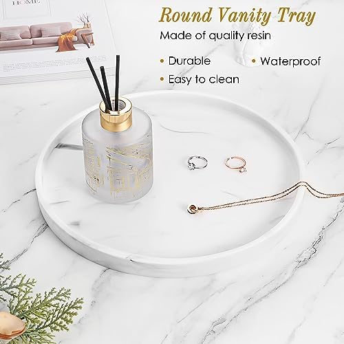 Luxspire 10.63" Resin Marble Round Bathroom Vanity Tray, Marble White