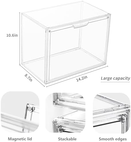 LXLXXL Acrylic Box Display Case, 5-Pack XL Stackable Storage Bins with Lid