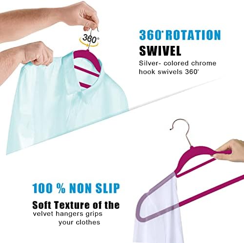 GVTECH Premium Velvet Hangers, [50 Pack] Non Slip and Heavy Duty Velvet Suit Hangers (45cm) with Tie Bar, 360° Swivel Hooks, Sturdy to Hold Jumper, Pullovers, Jackets & Hoodies (50 Pack, Pink)
