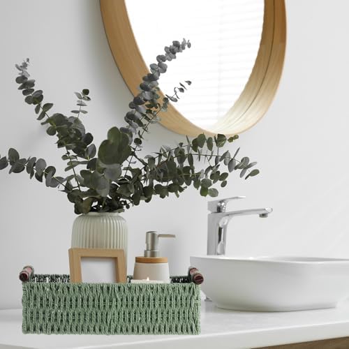 Boao 3 Pcs Boho Storage Wicker Baskets Handmade Woven Decorative Paper Rope Baskets for Organizing with Handle Counterto