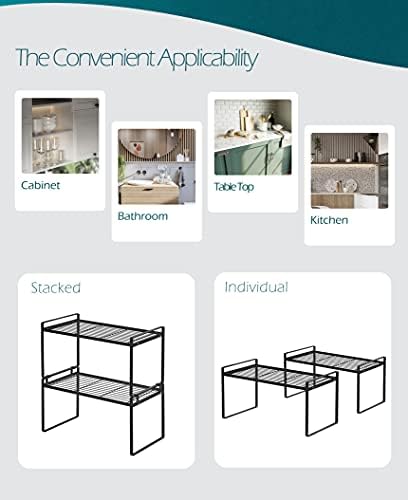 Shantton Cabinet Shelf Organizer, Pantry Shelf Rack, Black 16x8.3x9.5