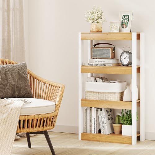 Giantex 4-Tier Bookshelf, Wooden Bookcase with Dual Anti-Tipping Kits, Freestanding Shelving Unit, Modern Storage Organi