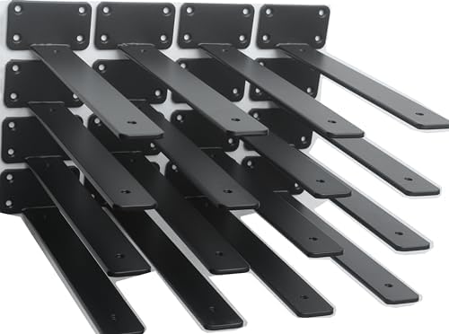 16 Pack - 10 inch Black Hidden L Shelf Bracket (1/5 Inch Thicked) Iron Floating Shelf Brackets Rustic Industrial Metal B