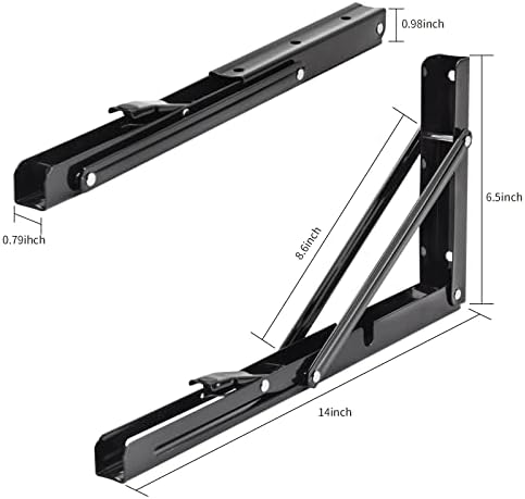 YUMORE 14 Inch Folding Shelf Bracket, Heavy Duty L Bracket, Black, 2 Pack