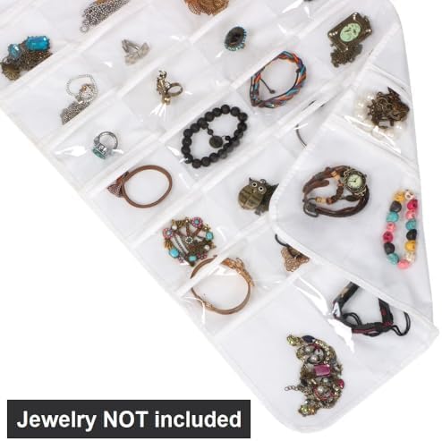 Double-Sided Hanging Jewelry Organizer with 72 Soft Clear Pockets for Holding Jewelries