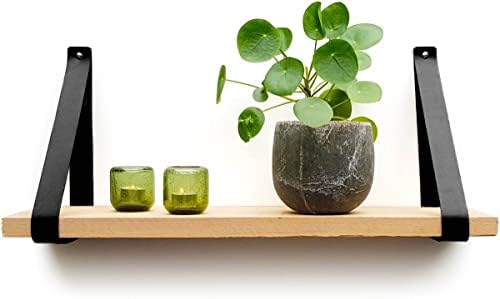 Brute Strength - Leather Shelf Brackets - Black - 4 Pieces - Floating Shelf Set - Wall Brackets - Shelf Straps - Full Gr